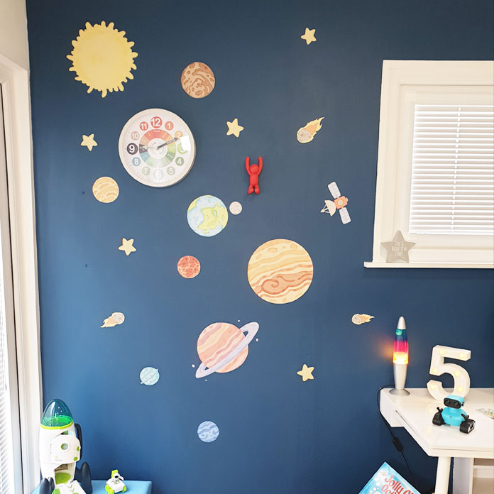 Repositionable Space Wall Stickers - Galaxy Stars Planets Decals Kids Room Decor L200