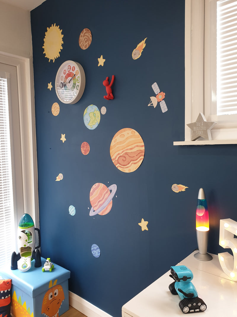 Repositionable Space Wall Stickers - Galaxy Stars Planets Decals Kids Room Decor L200