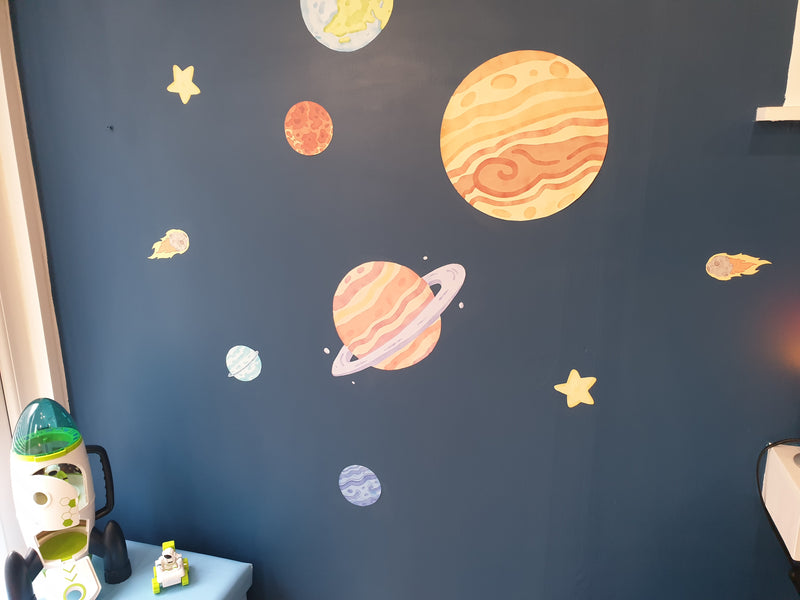 Repositionable Space Wall Stickers - Galaxy Stars Planets Decals Kids Room Decor L200