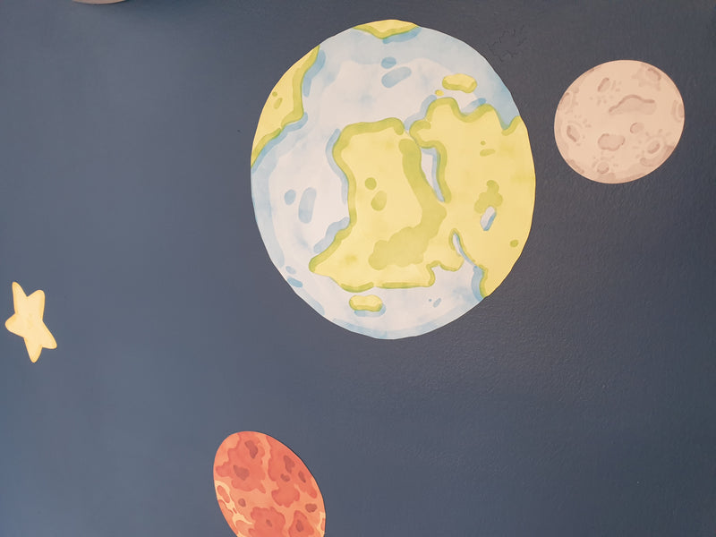 Repositionable Space Wall Stickers - Galaxy Stars Planets Decals Kids Room Decor L200