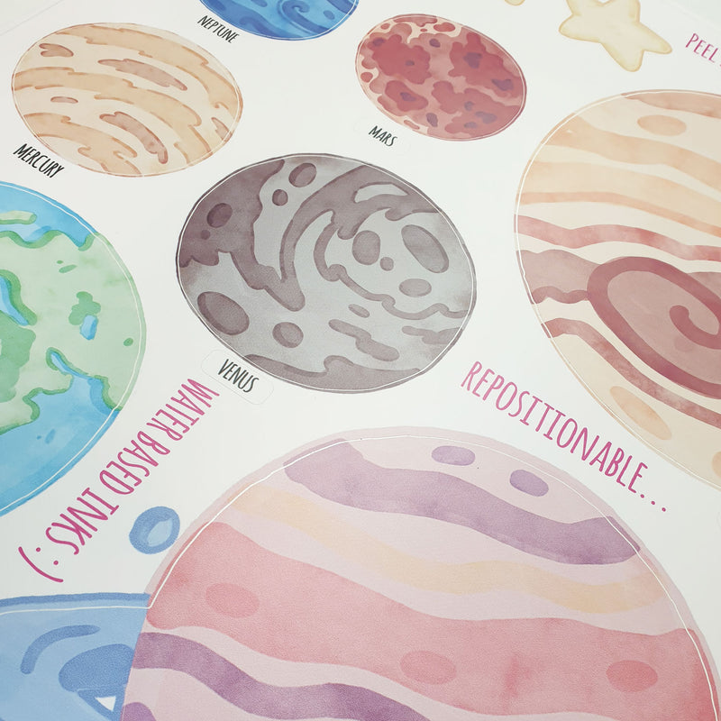 Repositionable Space Wall Stickers - Galaxy Stars Planets Decals Kids Room Decor L200