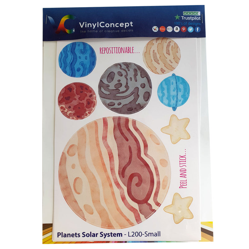 Repositionable Space Wall Stickers - Galaxy Stars Planets Decals Kids Room Decor L200