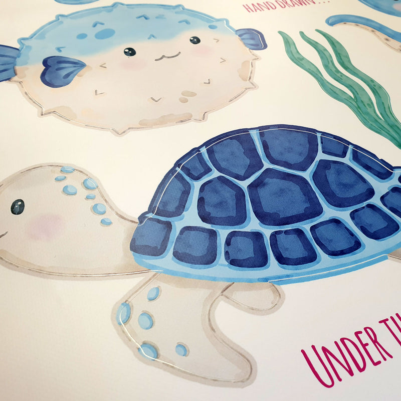 Repositionable Sea Animals Wall Stickers - Ocean Creatures Decals Kids Room Decor L202