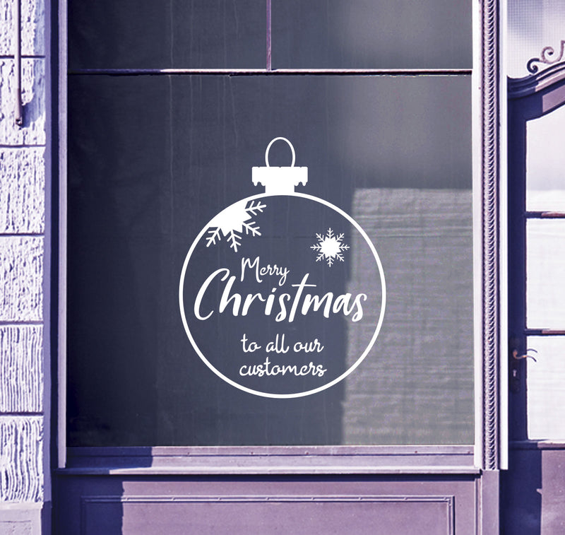 Christmas Bauble Merry Customers Shop Window Sticker Festive Xmas Sign Decal B94
