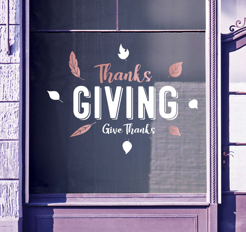 Give Thanks Giving Window Chrome Stickers Double-sided colour Shop Display S50