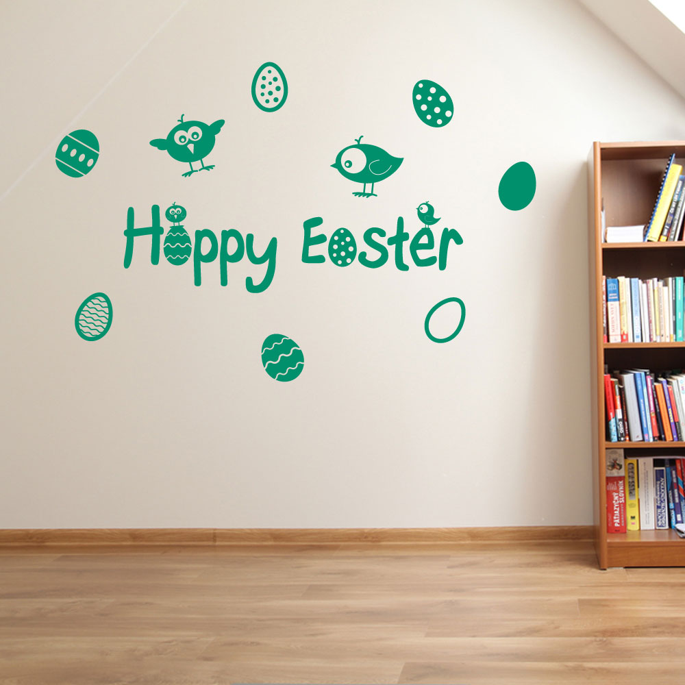 Happy Easter Eggs Stickers Decals Set Wall Window Kids Decor Fun Colourful A147