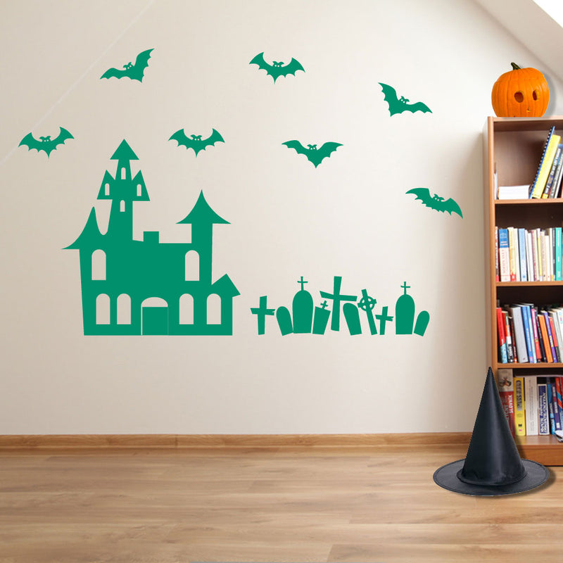 Halloween Grave Yard House Creepy Party Window Wall Stickers Decorations A121