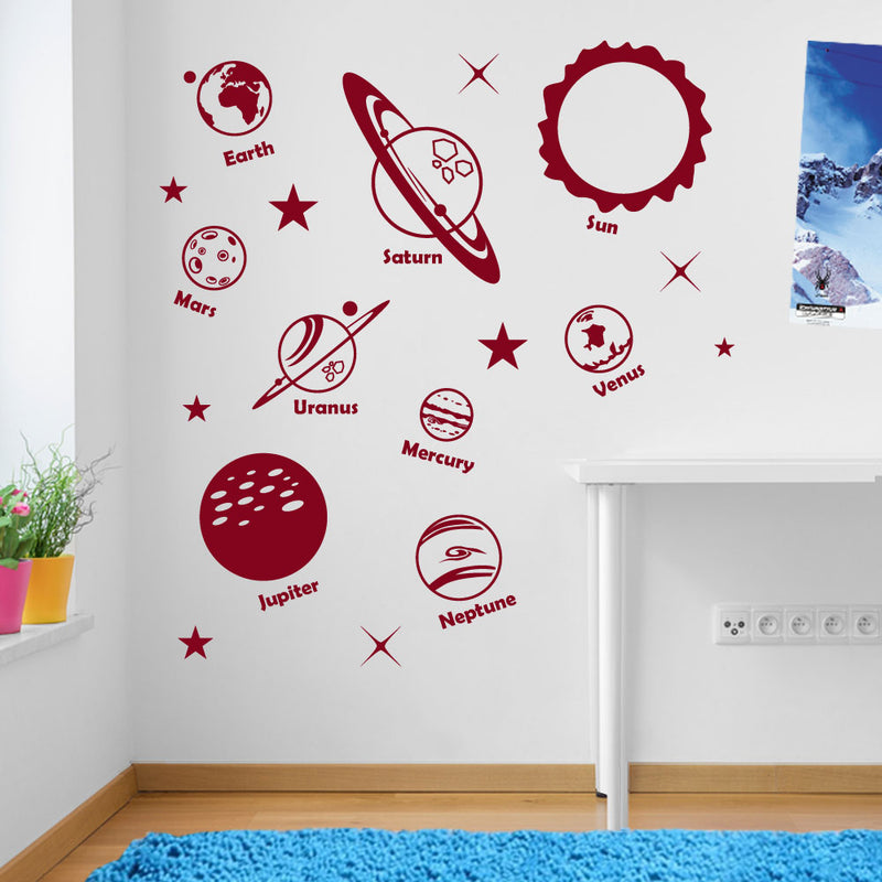 Planets Sun Solar System Space Wall Window Stickers Decals Kids Decor A135