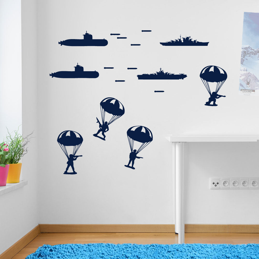 Army Military Paratroopers Submarines Wall Window Sticker Decals Kids Decor A170