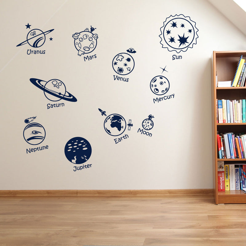 Planets Sun Moon Solar System Space Wall Window Stickers Decals Kids Decor A134