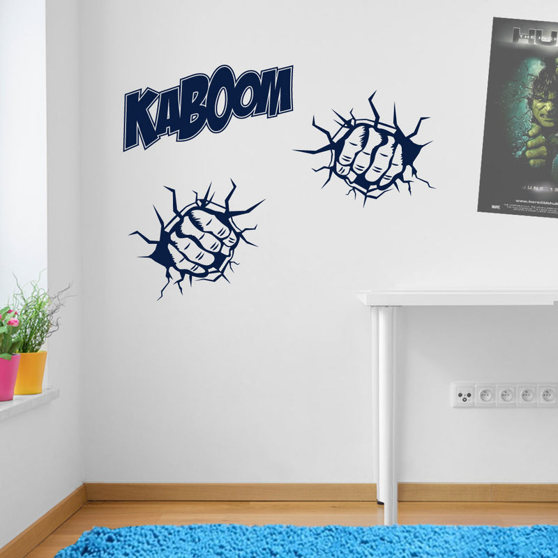 Kaboom Two Fists Hands Smash Wall Sticker Decal Kid Decor Window Colourful A162
