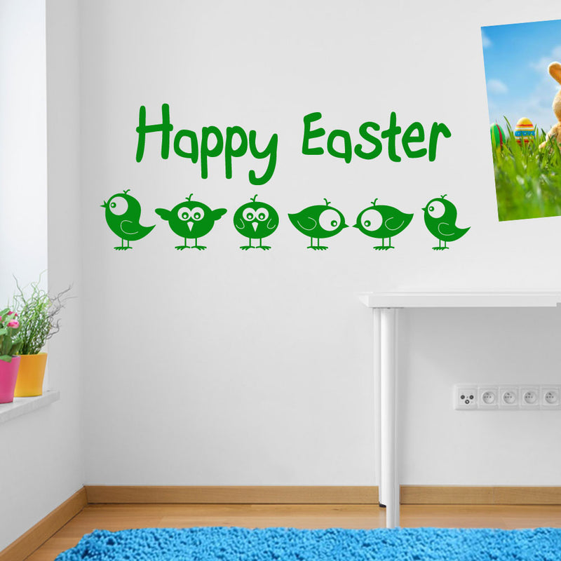 Happy Easter Chicks Birds Sticker Decal Wall Window Kid Decor Fun Colourful A149