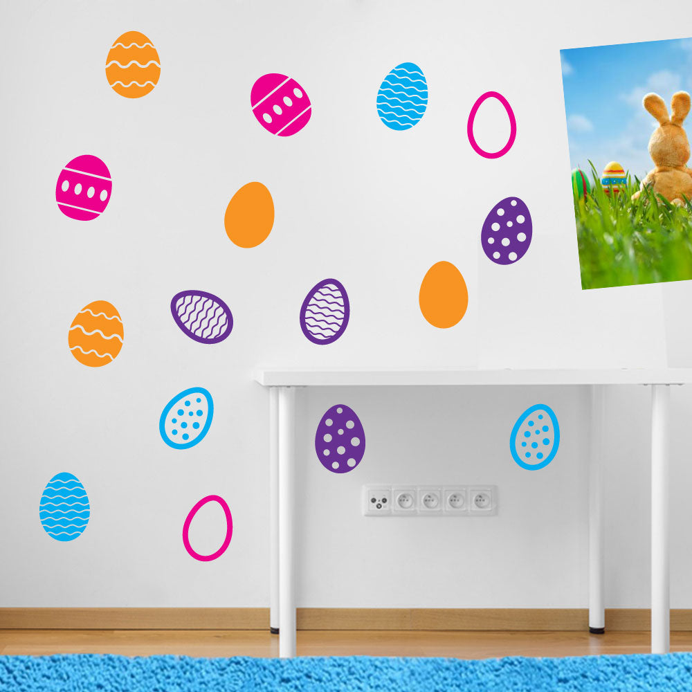 Easter Eggs Set of 16 Wall Stickers Decals Kids Decor Window Fun Colourful A145