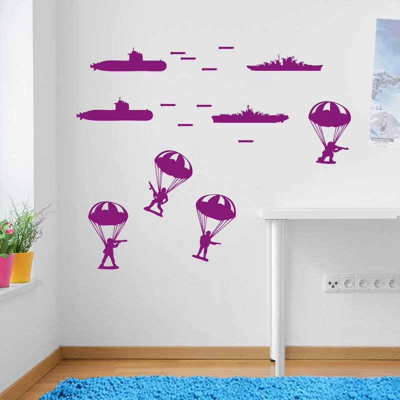Army Military Paratroopers Submarines Wall Window Sticker Decals Kids Decor A170
