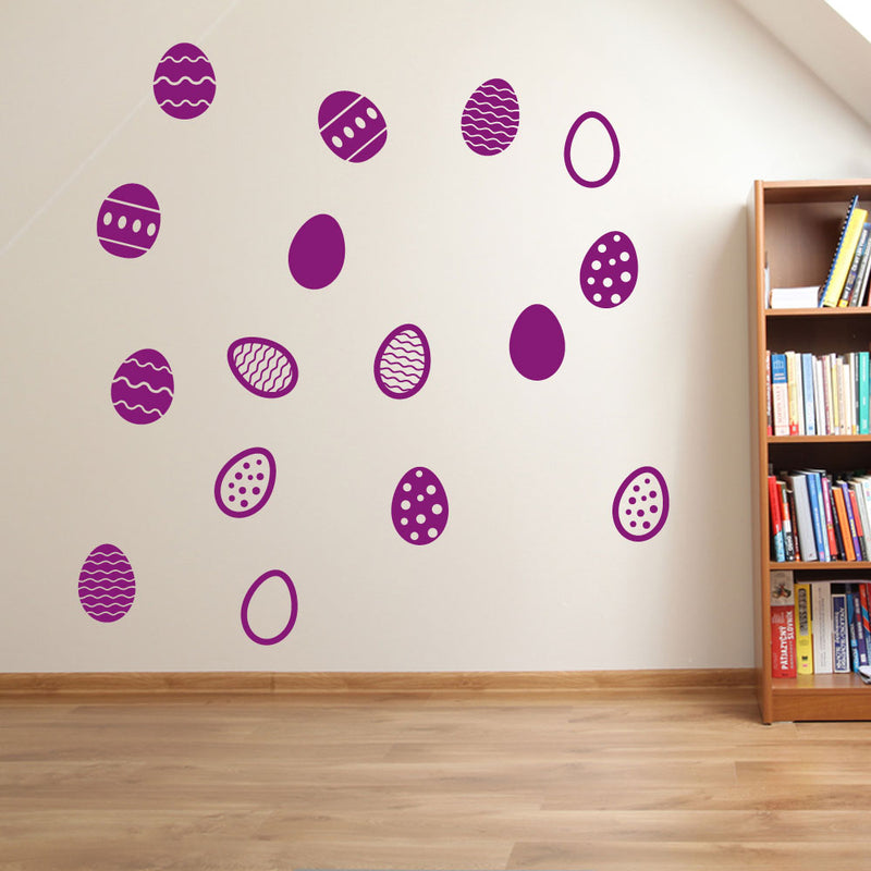 Easter Eggs Set of 16 Wall Stickers Decals Kids Decor Window Fun Colourful A146