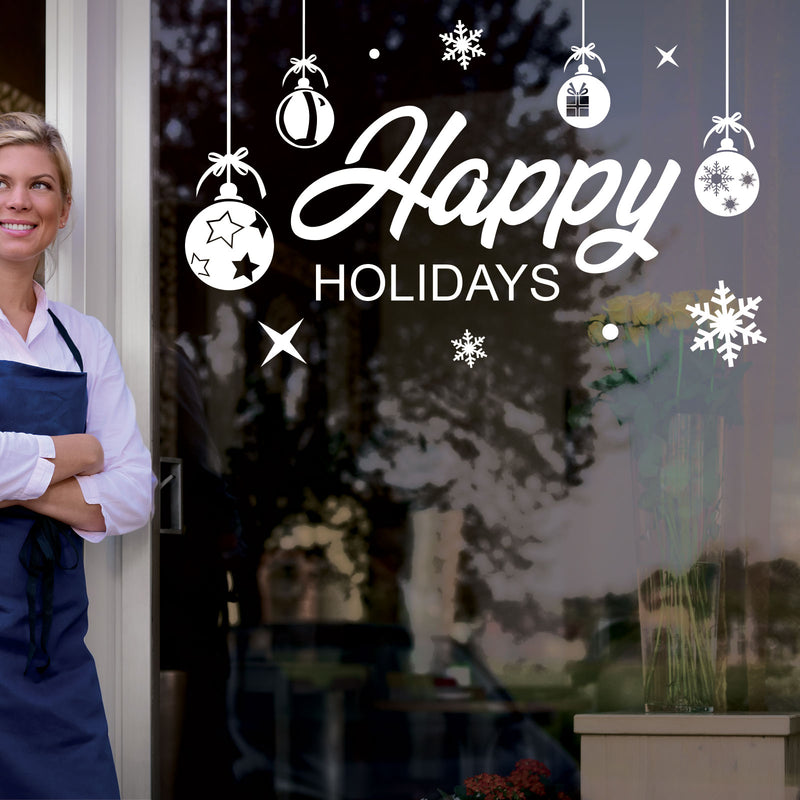 Christmas Shop Window Happy Holidays Display Xmas Wall Stickers Festive B56