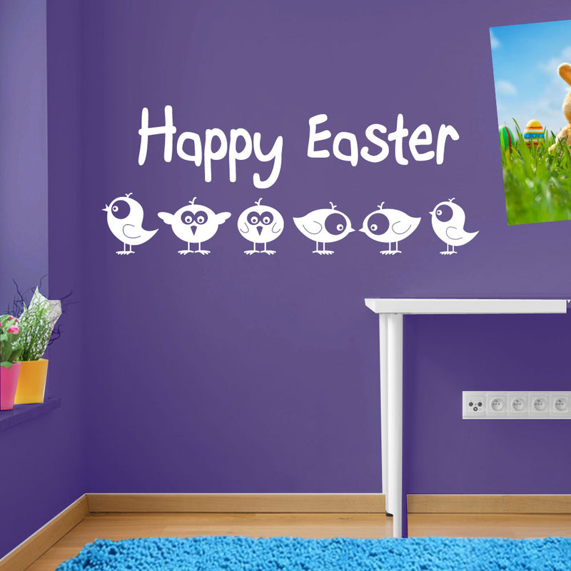 Happy Easter Chicks Birds Sticker Decal Wall Window Kid Decor Fun Colourful A149