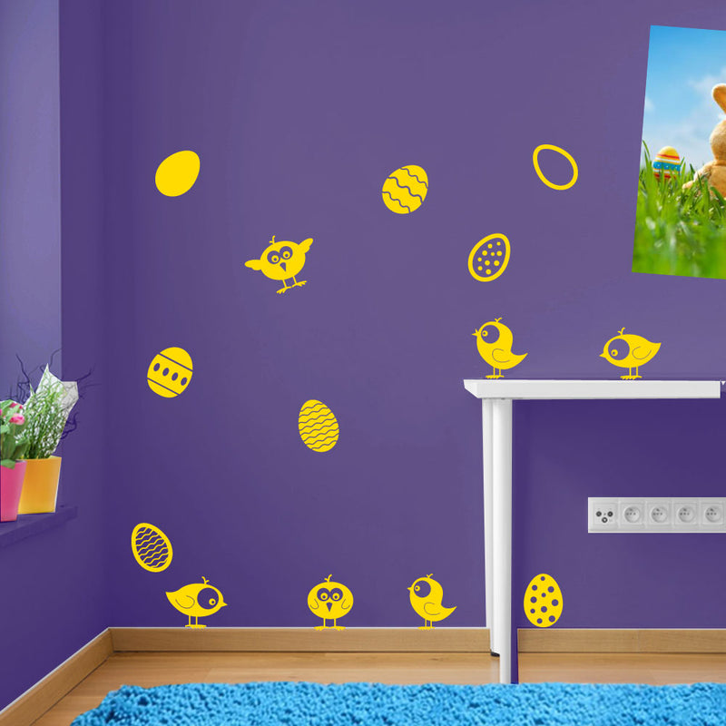 Easter Eggs Chicks Birds Sticker Decal Set Wall Window Kids Decor Colourful A150