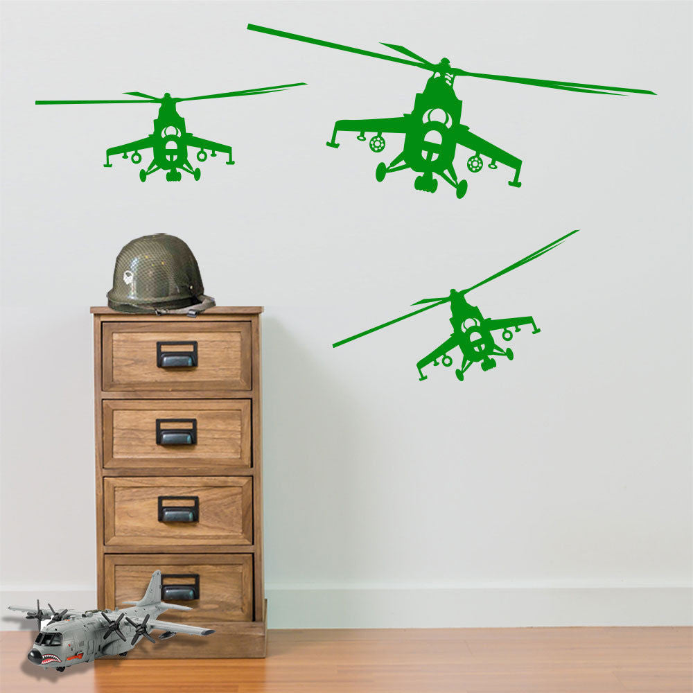 Military Army Apache Helicopter Men Matt Wall & Window Stickers Decal Kids A14
