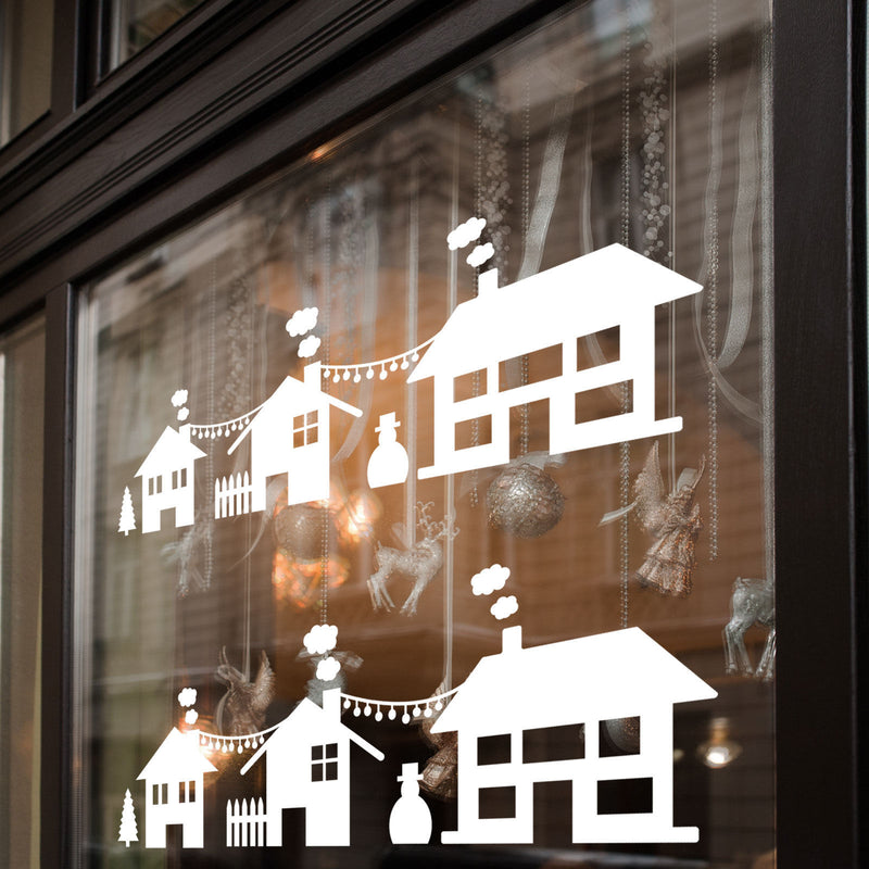 Christmas Xmas House Scene Decoration Display Shop Window Decals Stickers A291