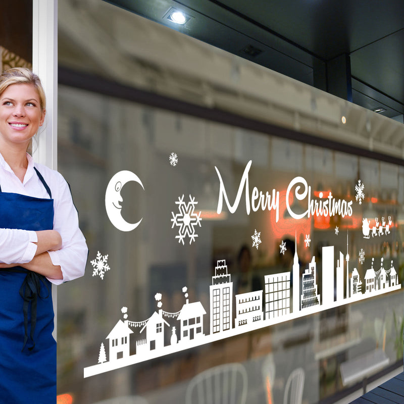 Merry Christmas Xmas Display Shop Window New Town City Scene Stickers Wall A295