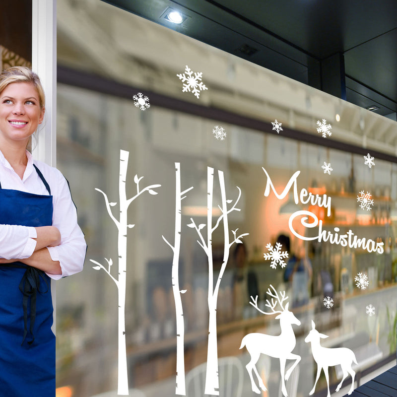 Merry Christmas Xmas Deer Display Snow Flakes Window & Wall Decals Stickers A296