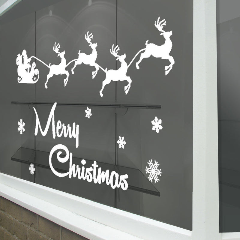 Merry Christmas Xmas Santa Display Snow Flakes Window Wall Decals Stickers A297