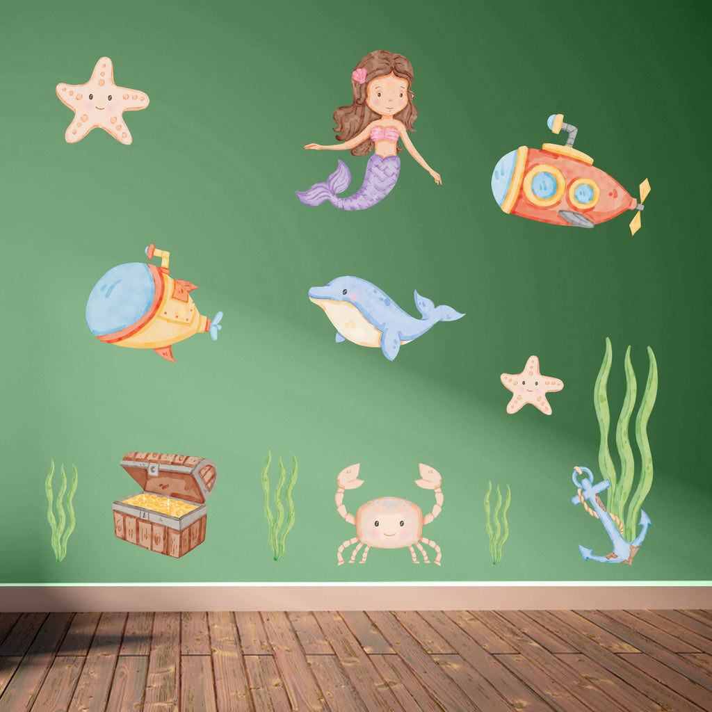 Repositionable Sea Animals Wall Stickers - Ocean Creatures Decals Kids Room Decor L203