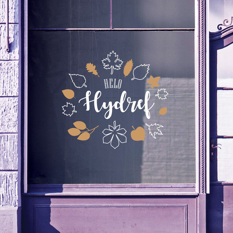 Hello Autumn in welsh "Helo Hydref" Vinyls Shop Window Display Wall Decals Stickers B32-Welsh