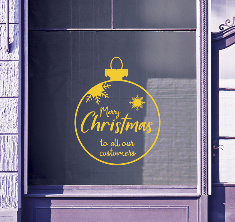 Christmas Bauble Merry Customers Shop Window Sticker Festive Xmas Sign Decal B94