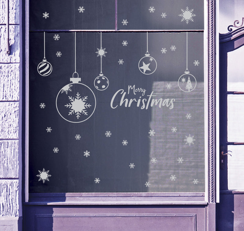 Christmas Bauble Merry Customers Shop Window Sticker Festive Xmas Sign Decal B95
