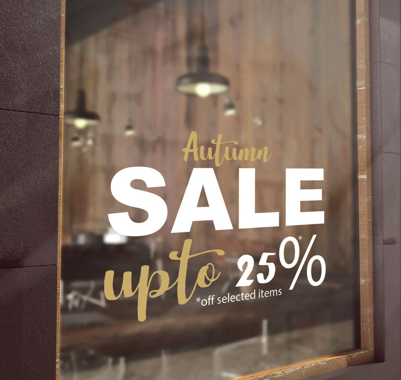 Fall Sales Window Autumn SALE Upto 25%, 50%, 75% Vinyls Shop Window Display Wall Decals ...