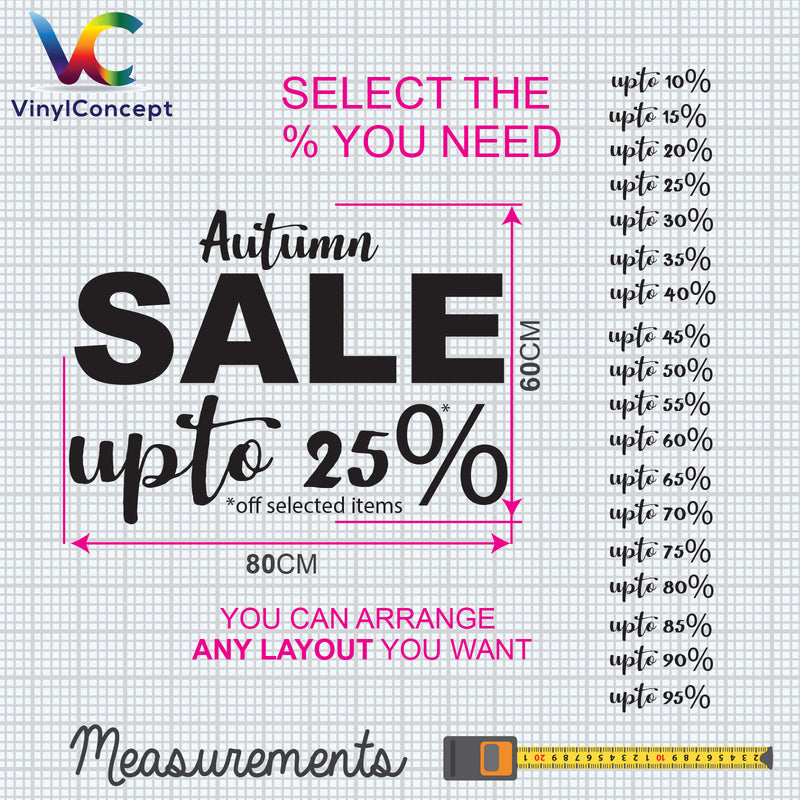 Autumn SALE Upto 25%, 50%, 75% Vinyls Shop Window Display Wall Decals Stickers S40