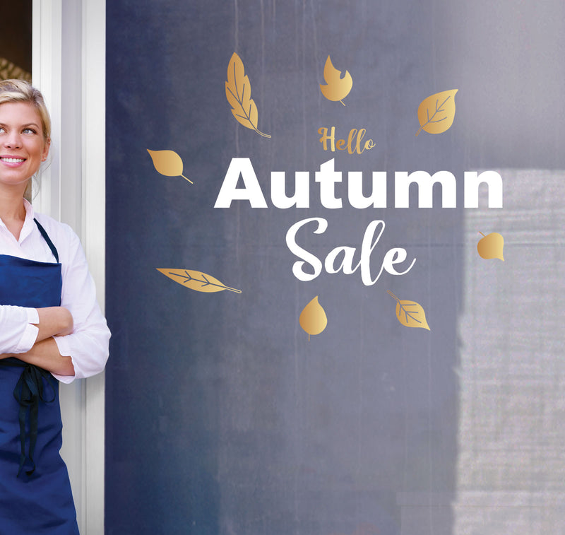 Hello Autumn SALE Window Chrome Stickers Double-sided colour Shop Display S48