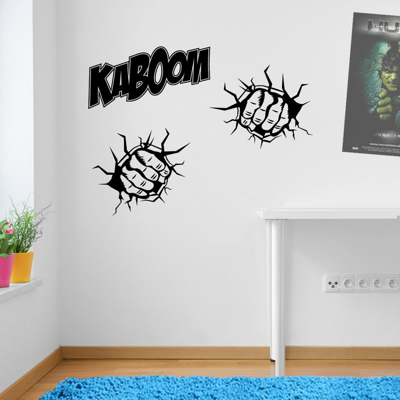 Kaboom Two Fists Hands Smash Wall Sticker Decal Kid Decor Window Colourful A162