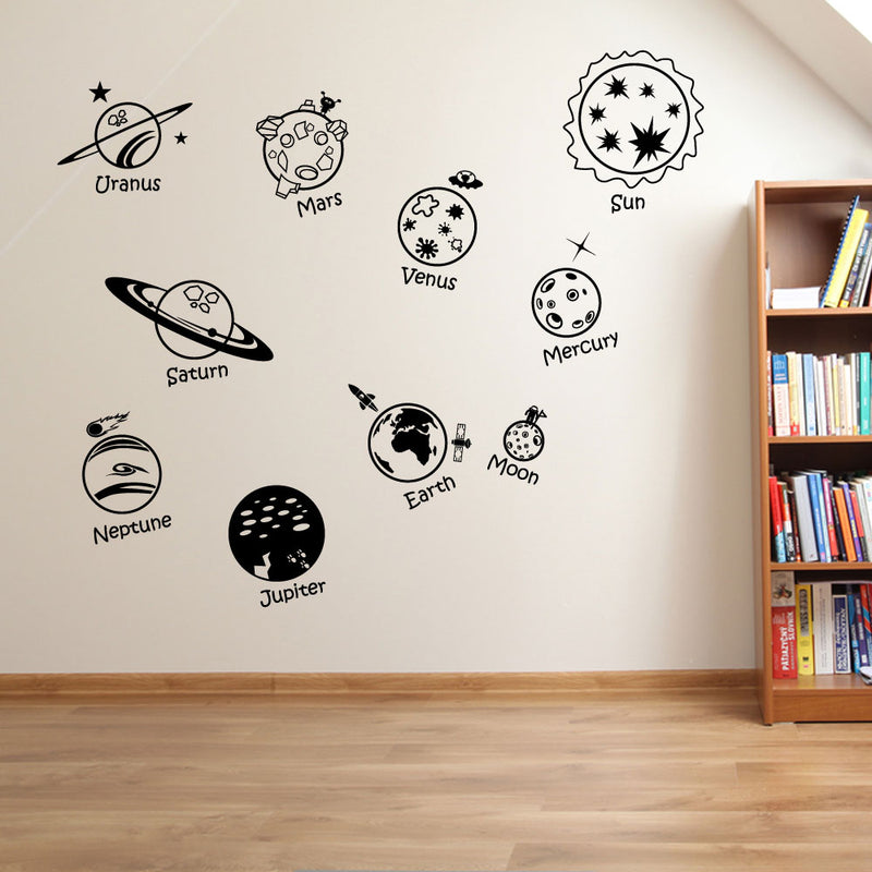 Planets Sun Moon Solar System Space Wall Window Stickers Decals Kids Decor A134