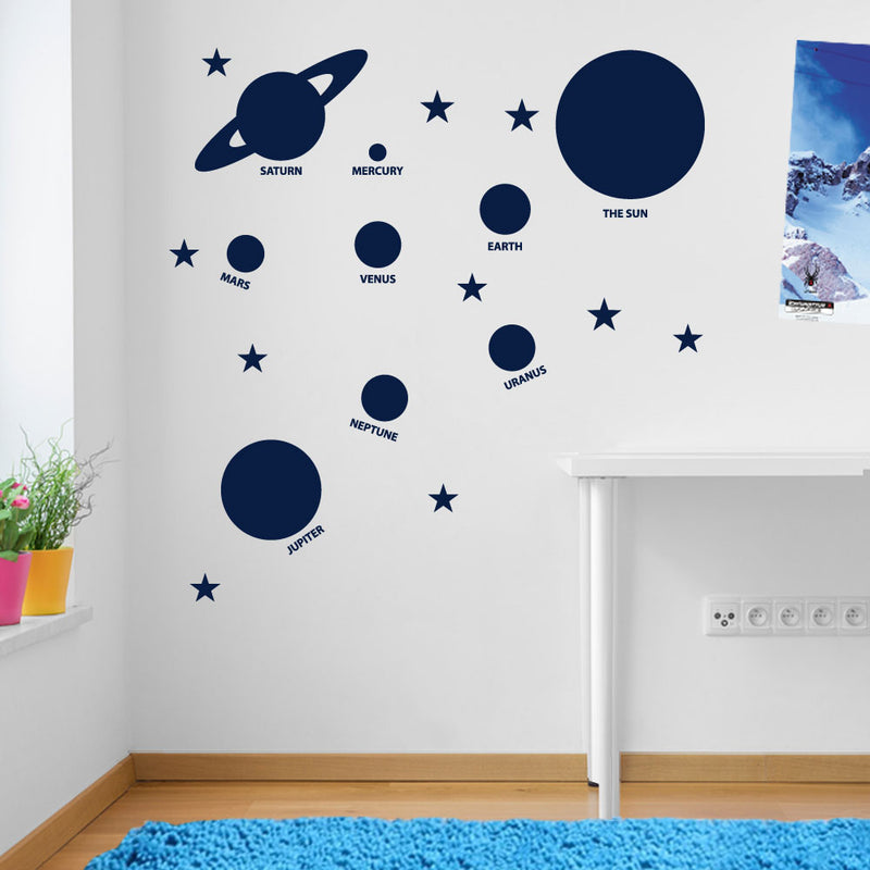 Planets Sun Solar System Space Wall Window Stickers Decals Kids Decor A136
