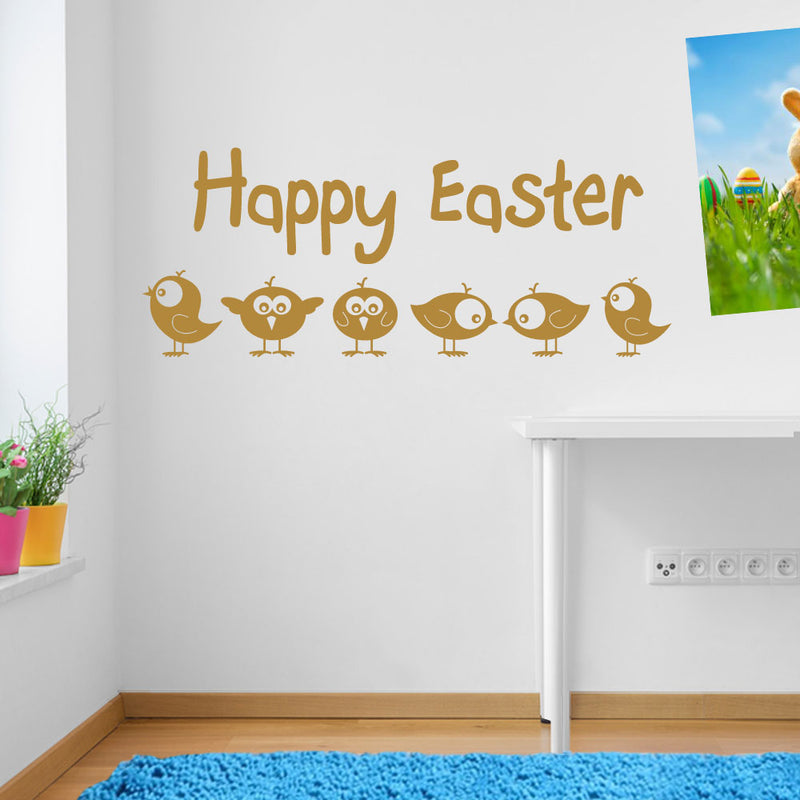 Happy Easter Chicks Birds Sticker Decal Wall Window Kid Decor Fun Colourful A149