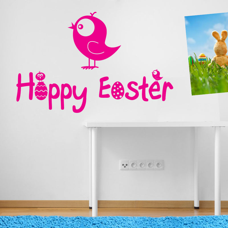 Happy Easter Chick Bird Sticker Decal Wall Window Kids Decor Fun Colourful A148