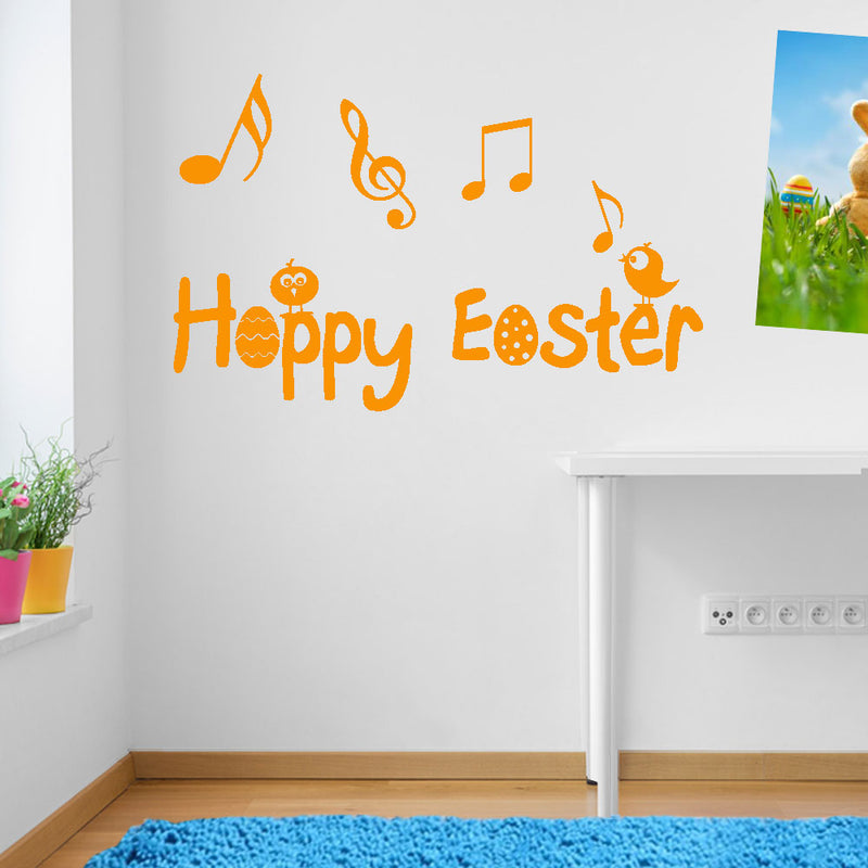 Happy Easter Music Notes Chicks Birds Sticker Decal Set Wall Window Decor A151