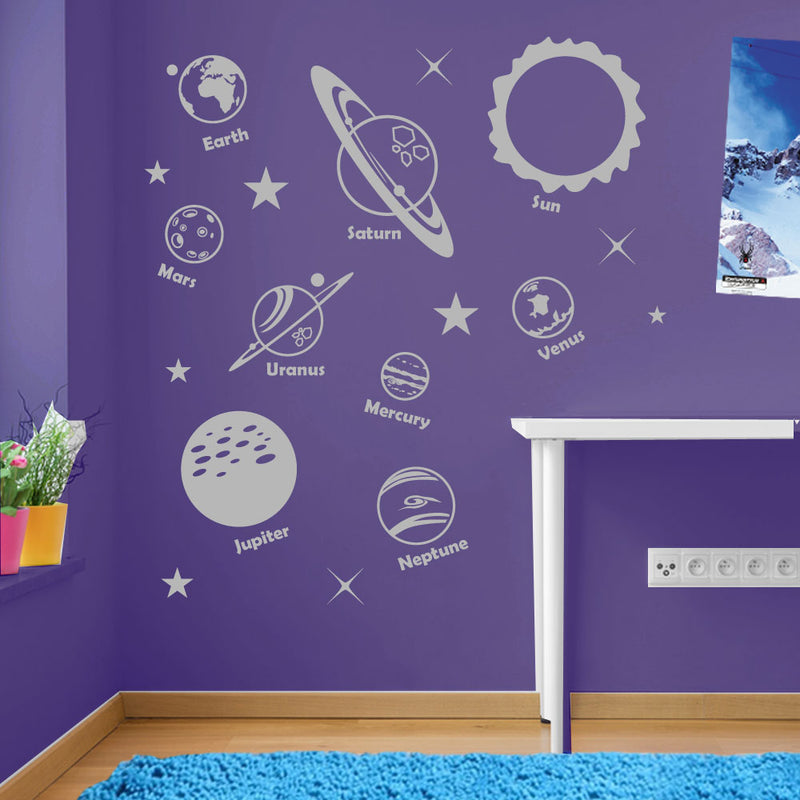 Planets Sun Solar System Space Wall Window Stickers Decals Kids Decor A135
