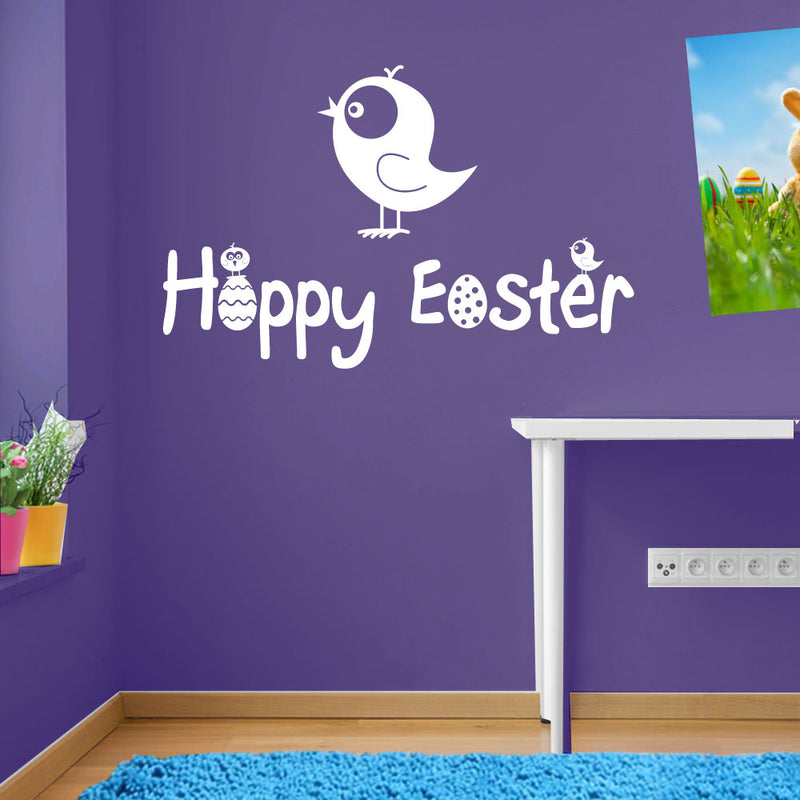 Happy Easter Chick Bird Sticker Decal Wall Window Kids Decor Fun Colourful A148