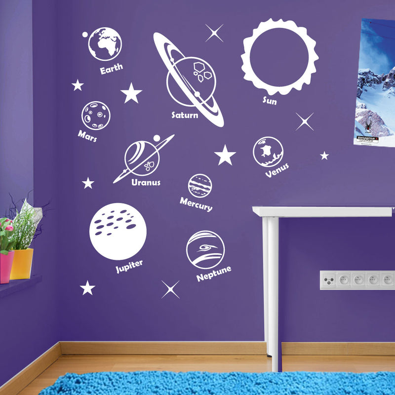 Planets Sun Solar System Space Wall Window Stickers Decals Kids Decor A135
