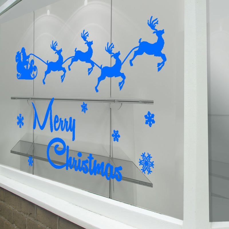 Merry Christmas Xmas Santa Display Snow Flakes Window Wall Decals Stickers A297