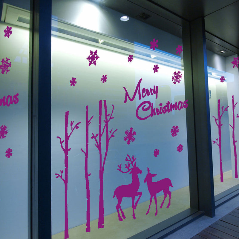 Merry Christmas Xmas Deer Display Snow Flakes Window & Wall Decals Stickers A296
