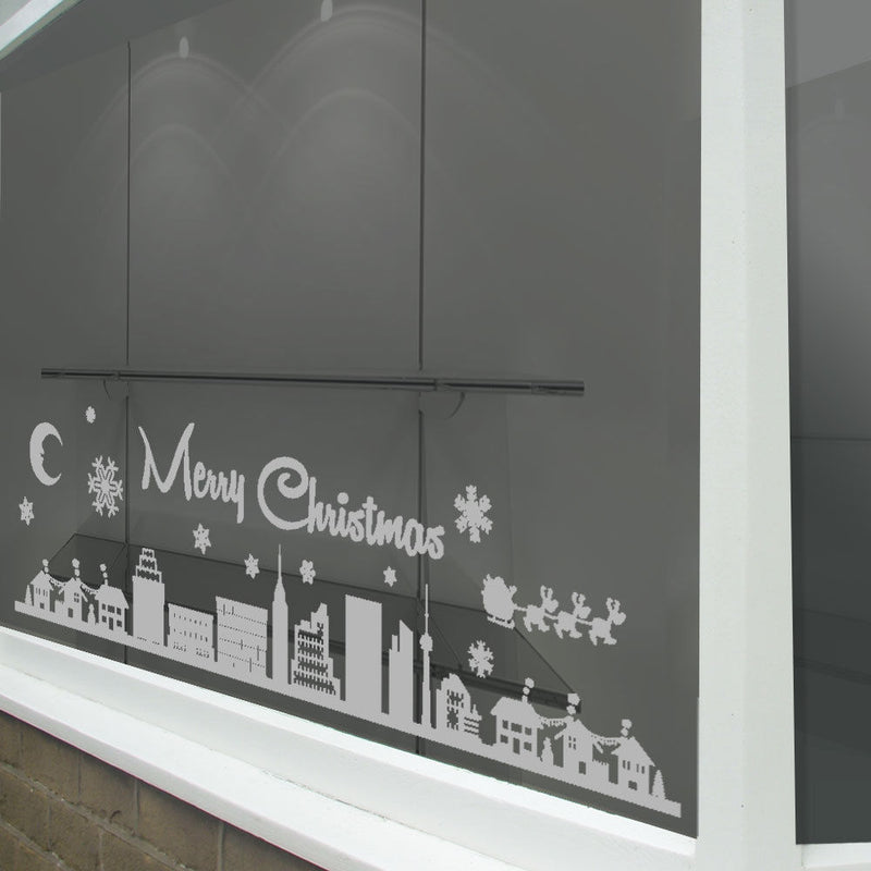 Merry Christmas Xmas Display Shop Window New Town City Scene Stickers Wall A295