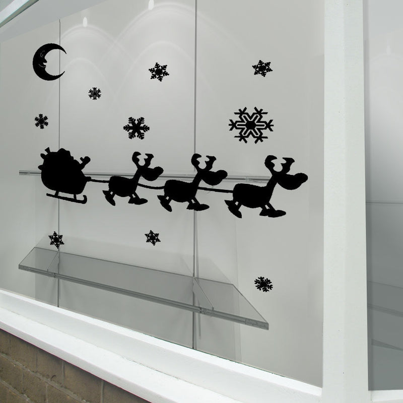 Christmas Xmas Display Shop Window New Santa And His Sleigh Decals Stickers A286