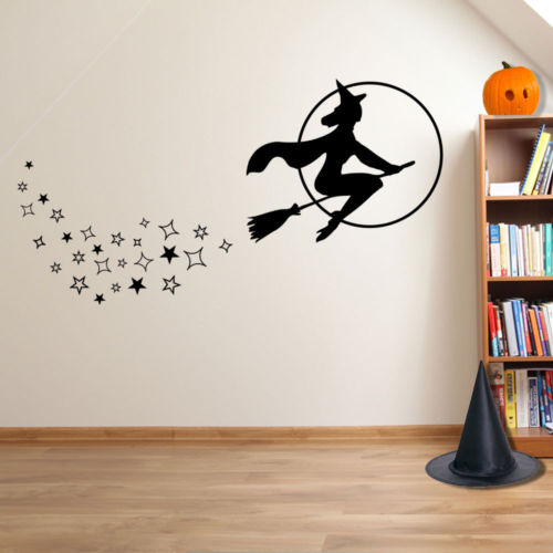 Halloween Flying Witch Spooky Party Creepy Window Wall Stickers Decorations A117