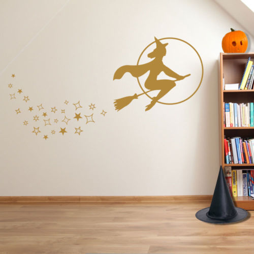 Halloween Flying Witch Spooky Party Creepy Window Wall Stickers Decorations A117